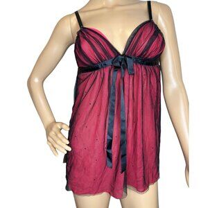 Y2K Victorias Secret Very Sexy Red & Black Sheer Babydoll Lingerie With Adjustab